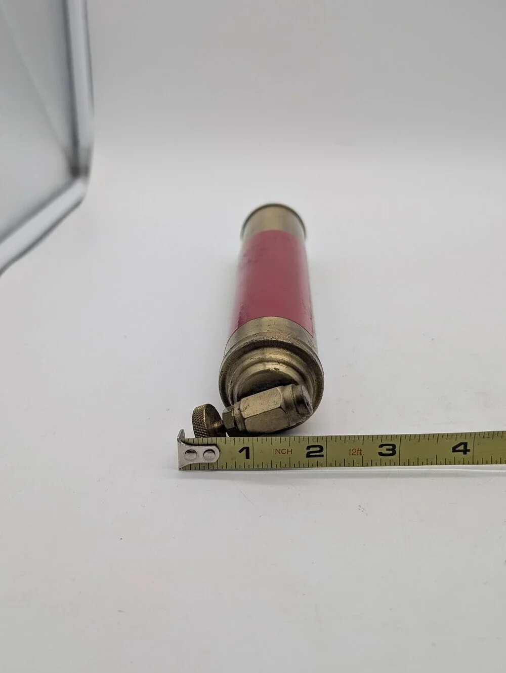 Antique Brass Mini Fire Extinguisher Red Steampunk Industrial Decor 1950s Presto